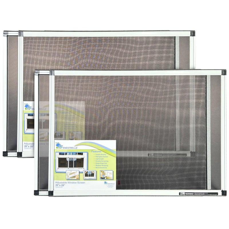 Fenestrelle Expandable Window Screen â€“ 20â€³ H Ã— 28â€³â€“54â€³ W Horizontal, 2â€‘Way Adjustable Window Screen with Flame Resistant Fiberglass Mesh, Pack of 2 - Image 1